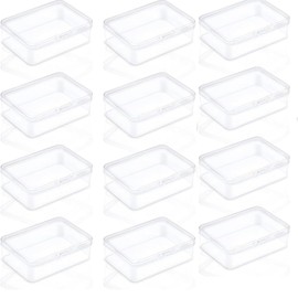 HIDOSNG 12 Pcs Small Boxes with Hinged Lids, Rectangle Clear Craft Storage Containers with Lids Plastic Boxes for Beads, Jewelry and Other Small Items(2.5 x 1.7 x 0.8 Inches)