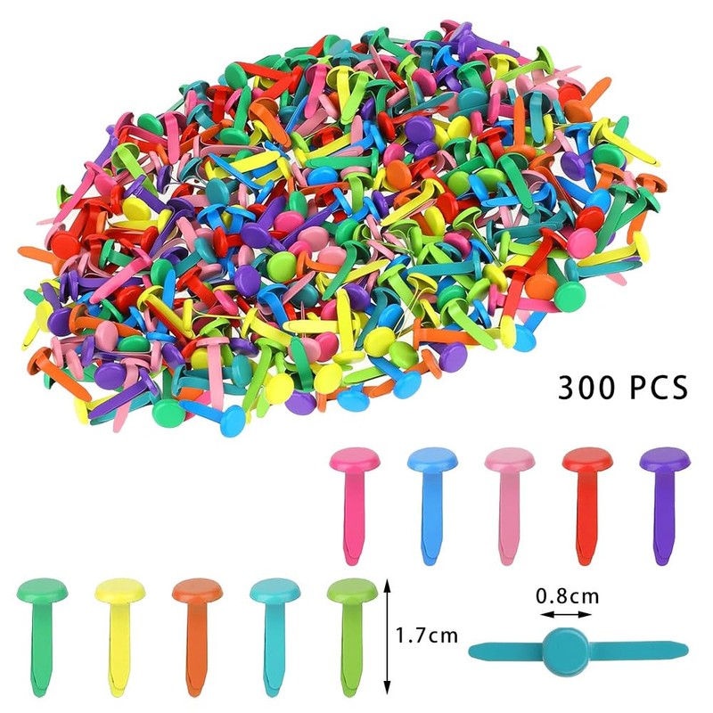 ANYUANKW Pack of 300 Mini Brads Pattern Clips Metal Colourful
