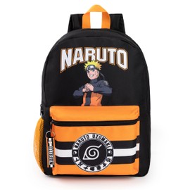 Naruto Shippuden Boys' Backpack Black and Orange Backpack with Adjustable Straps Practical and Organised Luggage by Uzumaki Hokage for Children Anime Series Merchandise Gift, black