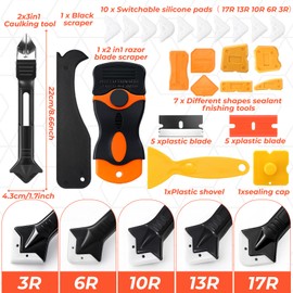 Pickmesh 33 Pcs Silicone Caulking Tool Kit Set 3 in 1 Caulk Remover & Grout Removal Tool with Pads 2 in 1 Razor Blade Scraper with Blades Sealant Finishing Tools for Kitchen Bathroom Sink Window Floor