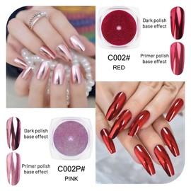evpct 2Pcs Red Rose Gold Metallic Mirror Effect Chrome Nail Powder Kit for Nails Polish Rainbow Holographic Iridescent Chameleon Neon Nail Pigment Mirror Chrome Nail Powder for Gel Nails Glitter
