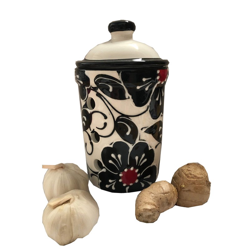 Black, White and Red Design Garlic Goalkeeper Pot (No 4