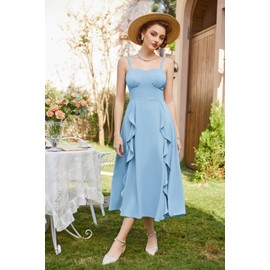 Belle Poque Womens Cocktail Dresss Summer Wedding Guest Dresses for Women Mocked Midi Dress Light Blue L