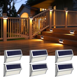 ROSHWEY Solar Deck Lights, 6 Pack 30 LED Stainless Steel Outdoor Deck Lights Solar Powered, IP65 Waterproof Solar Lights for Outside, Outdoor Decor for Backyard Fence, Step, Stair, Warm White Light