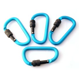 Set of 4 Carabiners D-Shape 8 mm Made of Robust Aluminium Matt with Threaded Clasp (Screw Cap) Snap Hook for All Purposes Colour: Blue - Brand Ganzoo