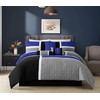 Chezmoi Collection Upland 7-Piece Quilted Patchwork Comforter Set, Blue/Black/Gray, Queen