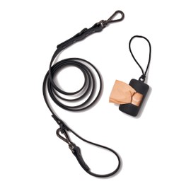 Wild One Nylon Adjustable Length Leash 5.5 Feet and Poop Bag Carrier Set, Waterproof, Odor Resistant, Black