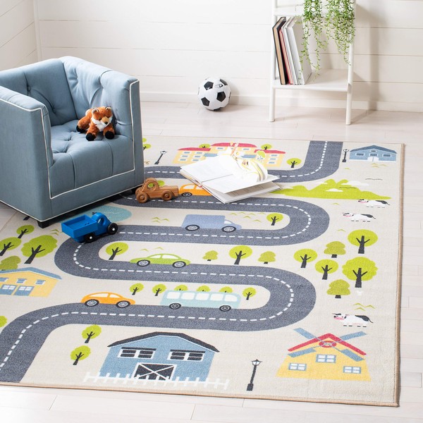 SAFAVIEH Kids Playhouse Collection Area Rug - 5'5" x 7'7", Beige & Green, Non-Shedding Machine Washable & Slip Resistant Ideal for High Traffic Areas for Boys & Girls in Playroom (KPH227A)