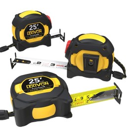 LEXIVON [3-Pack] 25Ft/7.5m AutoLock Tape Measure | 1-Inch Wide Blade with Nylon Coating, Matte Finish White & Yellow Dual Sided Rule Print | Ft/Inch/Fractions/Metric (LX-205X3)