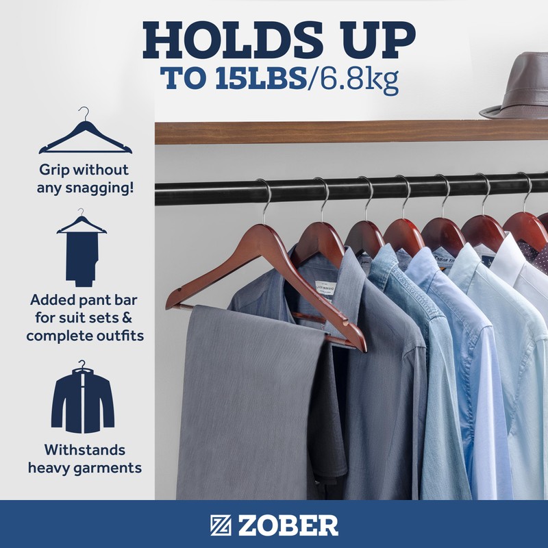 Zober Black Wooden Hangers - 20 Pack, Heavy Duty, Non