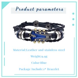 GAUEIOUR Retro Leather Guitar Bracelet,Retro Guitar Men Women Faux Leather Bangle Wristband,Wristband Musical Bracelet For Men Women, Music Enthusiast Gift(Blue)