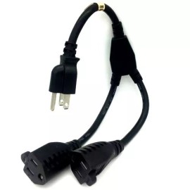 Unbranded/Generic 14 inch 14" 3 Prong AC Power Y Cable Male/Female NEMA5-15P to NEMA5-15R x2 16AWG