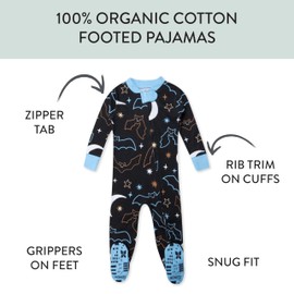 Honestbaby Baby Celebration Non-Slip Footed Pajamas One-Piece Sleeper Zip-Front Pjs 100% Organic Cotton, A Bit Batty, 24 Months