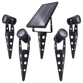 4-Spotlight Mini 50X Solar-Powered LED Spotlight (Warm White LED), Black Finish, Outdoor Garden Yard Landscape Downlight