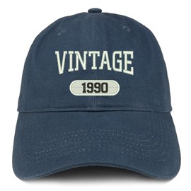 Trendy Apparel Shop Vintage 1990 Embroidered 34th Birthday Relaxed Fitting Cotton Cap - Navy