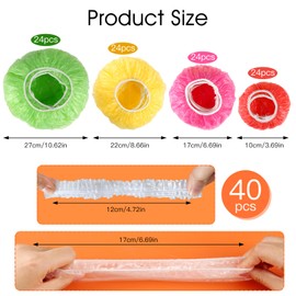 Pack of 136 Food Storage Bags, Four Sizes, Waterproof Food Storage Bags with Elastic Band, Colourful Universal KuChenver Cling Film, Reusable Covers for Food