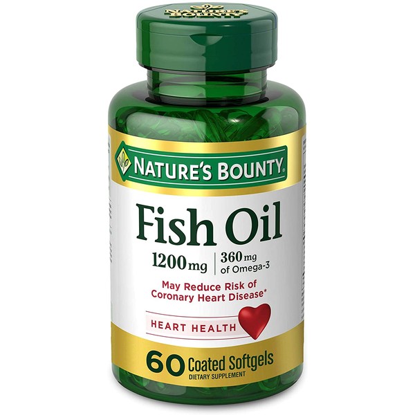 Nature's Bounty Fish Oil 1200 mg Omega-3 and Omega-6, 60 Odorless Softgels (Packaging May Vary)