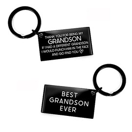 Funny Grandson Keychain Gifts from Grandma Grandpa Grandson Christmas Gifts for Grandson Birthday Graduation Gifts for Grandson Engraved Keychain for Grandson Thank You For Being My Grandson If I Had A Different Grandson I Would Punch Him In The Face and