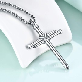 Rnivida Christian Cross Necklace Jesus Gift for Men Stainless Steel Nail Cross Pendant Necklace with 22 Inch Chain