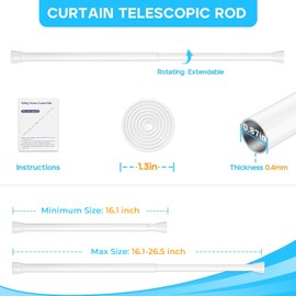 White Small Tension Curtain Rod 16-26 Inch,7/8" inch Adjustable Short Curtain Rod No Drilling,Spring Curtain Rod for Windows Kitchen Closet Doorway