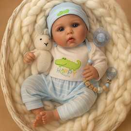 SCOM Lifelike Reborn Baby Dolls - 16 inch Realistic Baby Toddler Dolls Soft Cloth Body Vinyl Limbs, with Clothes and Doll Accessories Gifts for Kids Age 3+