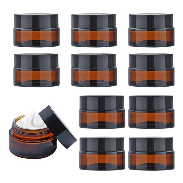 Pack of 10 brown glass ointment jars, 20 ml amber