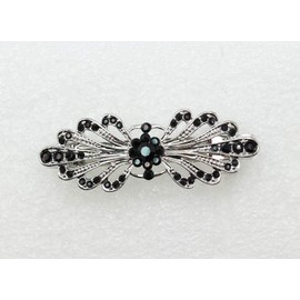 Faship Gorgeous Black Rhinestone Crystal Small Floral Hair Barrette Clip