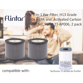 Flintar 2-Pack AP006 H13 True HEPA Replacement Filter, Compatible with TaoTronics TT-AP006 Air Purifier, 3-in-1 Pre-Filter, H13 Grade True HEPA and Activated Carbon Filter Set