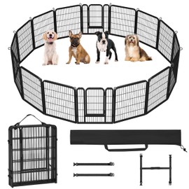 Yaheetech 16 Panels Dog Playpen Outdoor, Metal 32" Dog Indoor Fence with Easy-Carry Straps&Stakes Storage Bag for Camping RV Yard for Small/Medium/Large Pets Animals