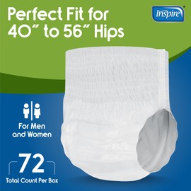 Inspire Protective Underwear for Men and Women | Adult Diapers for Bowel Incontinence | Disposable Underwear for Women and Men - 4 Bags of 18 | 72 Total (Large)