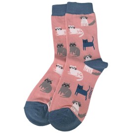 Purple Possum® Cat Socks Ladies Cats Print Fun Novelty Bamboo Cotton Womens Cute Kitten Kitty Socks (Pink) 1 pair shoe size 4 to 7