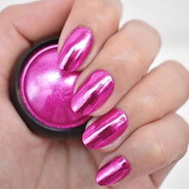 1 Jar Magenta Red Chrome Nail Powder for Gel Nails Art Design Holographic Reflective Manicure Glitter Dust Metallic Magic Mirror Effect with Tool