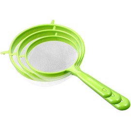 3 Pcs/Set Green Flour Sifter with Long Handle, Hangable Flour Colander Powder Filter Strainer Fine Mesh Colander Coffee Filter Tea Strainer, Colanders and Food Strainers Gadgets