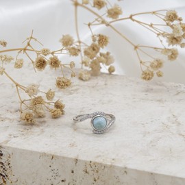 Tuscany Silver Sterling Silver Rhodium Plated CZ Larimar Ring 15mm x 9.5mm, Rhodium Plated