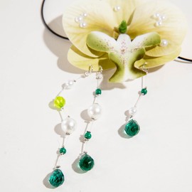 Bethynas Boho Orchid Flower Choker Necklace with Beads Pendant Artificial Floral Long Suede Rope Wrap Collar Necklace Hawaiian Beach Party Neck Accessory for Women (Orchid-Light green)