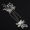 BERYUAN Bridal Flower Leaves Rhinestone Hair Pins Silver Rhinestone Pearls
