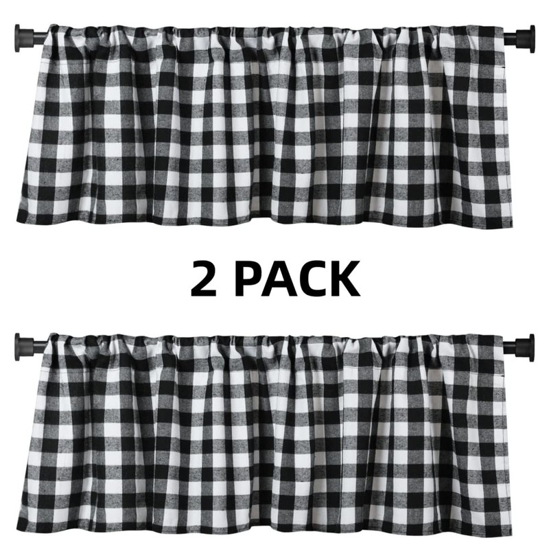 WOSIBO 2 Pack Buffalo Check Plaid Window Valances White and