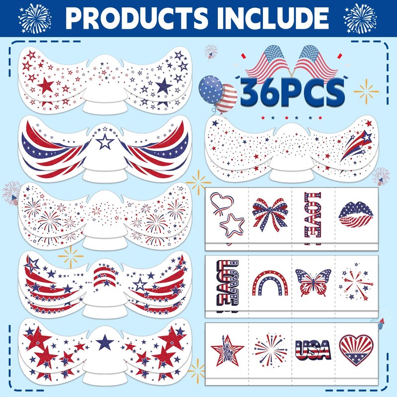 4th of July Freckles Face Tattoos (36 Pcs) or 250th