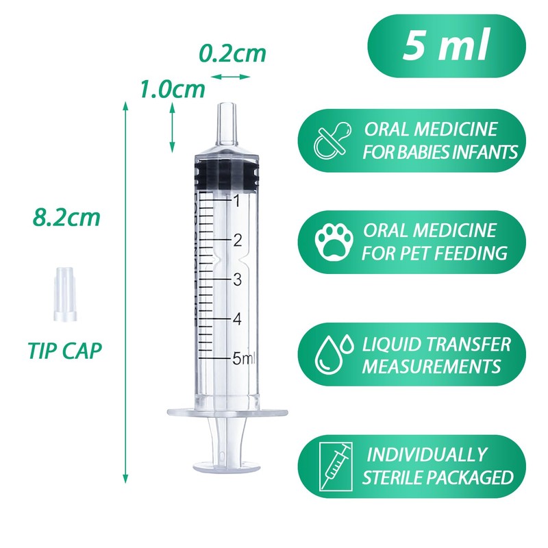 HiMo 5ml Syringe for Liquid, Oral, Scientific Labs, Measurement, Dispensing,