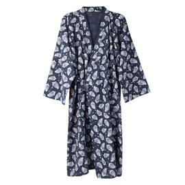 SIQITECH Japanese Kimono Men's Sleepwear Cotton Soft Bathrobe Long Traditional Yukata Elegant with V Neck Robe Pyjamas Dressing Gown for Spa Sauna Swimming Bath Hotel Gym, darkblue