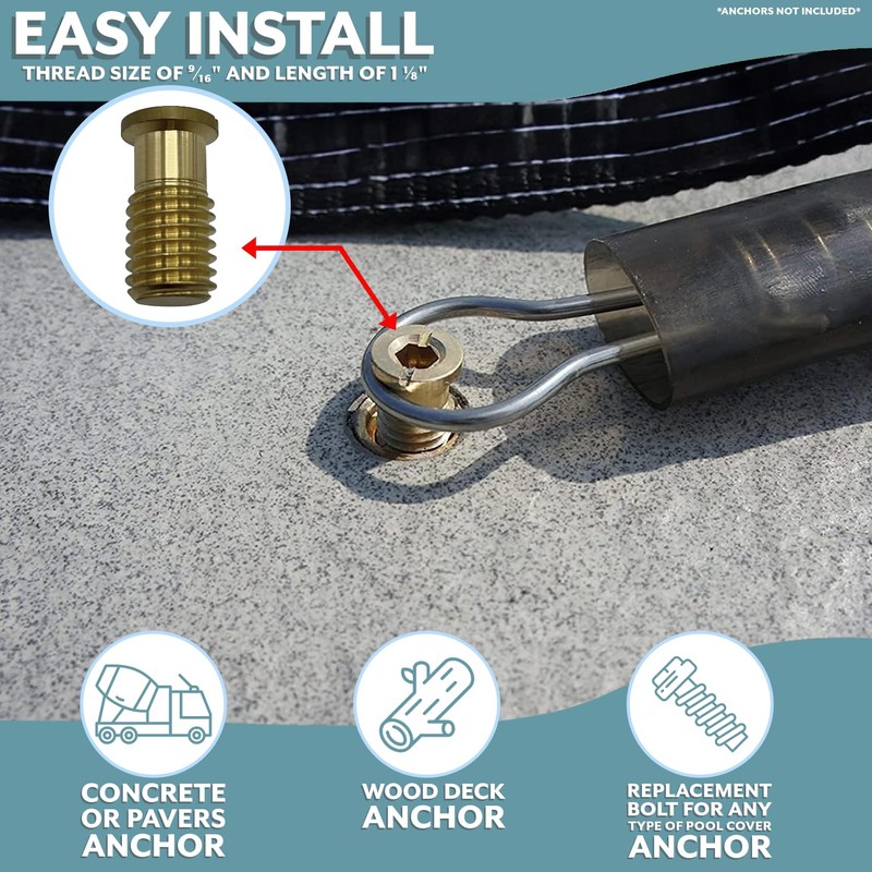 Poolzilla 5 Pack Pool Safety Cover Threaded Brass Insert Screw