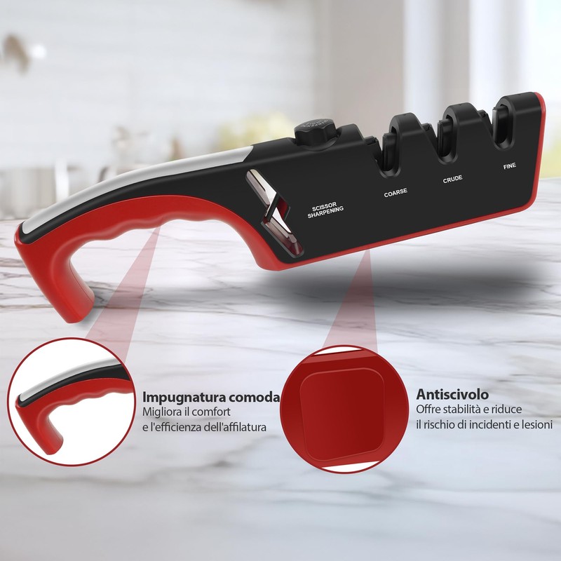 Affilacoltelli Professionale 4 in 1, Affila Coltelli da Cucina per