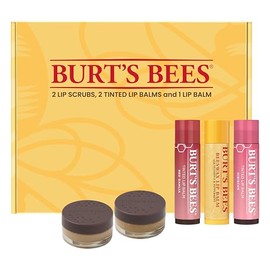 Burt's Bees Kit de regalo para el cuidado de los labios y color – Bálsamo labial hidratante de cera de abeja, hibisco y dalia roja teñida + dúos de bálsamo, exfoliante acondicionador y exfoliante de