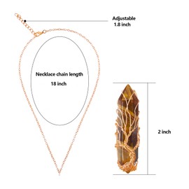 VIBILIA Healing Crystal Necklace Tree of Life Wire Wrapped Natural Tigerite Stone Point Pendant Necklace Hexagonal Reiki Spiritual Quartz Gemstone Jewelry for Women Men
