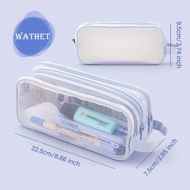 KyeeaDIY Clear Cosmetic Bag, Travel Makeup Bag, Pencil Case Transparent Pen Case Portable Make Up Organizer for Adult Teen Women Purse for Toiletries Accessories Brushes (Blue)