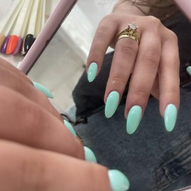 Mint Green Press on Nails Almond Medium, Solid Color Glossy Fake Nails Press Ons Nails Almond Shape, Stick on Nails for Women and Girls Daily Wear in 24PCS