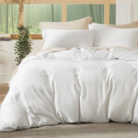 Bedsure White Duvet Cover King Size - Rayon Derived from Bamboo Cooling Duvet Cover Set, 3-Piece Set with Zipper Closure (104"x90") and 2 Pillow Shams, Comforter Not Included