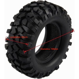 KINGCOO Pneumatici RC per auto, 4 pezzi RC Crawler in gomma da 1,9 pollici, per 1:10 RC Rock Crawler Parti per Axial SCX10 D90 TF2 TRX4 Tamiya Redcat Traxxas Gen8 (108 mm), 1.9REIFEN