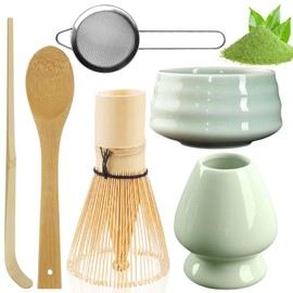 6Pcs Matcha Whisk Set: Matcha Tea Set with Ceramic Matcha Bowl, Matcha Whisk Holder, Bamboo Matcha Whisk, Scoop, Scoop, Sifter, Reusable Matcha Making Kit for Matcha Tea Ceremony, Tea Lovers