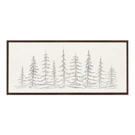 Kate and Laurel Sylvie Minimalist Evergreen Trees Sketch BW Framed Canvas Wall Art by The Creative Bunch Studio, 18x40 Brown, Minimal Christmas Tree Art for Wall